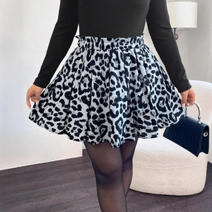 Women Sexy Leopard Print Pleated Mini Skirt High Waist Elastic A-Line Short Skirt Polyester Fashion Bottoms For Women