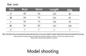 Detailed size chart for women summer dress including bust waist and hip measurements