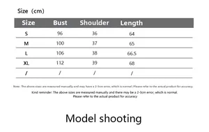 Detailed size chart for women summer T-shirt including bust, shoulder, and length specs
