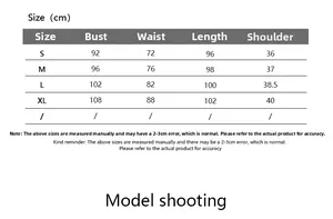 Detailed size chart for elegant women's dress with chest and waist measurements