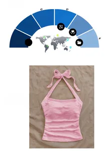 Detail of pink halter top showing ribbed texture and decorative bow on the neckline