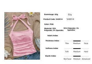 Detail of pink halter top with bow-tie neck and pleated texture fabric for summer wear