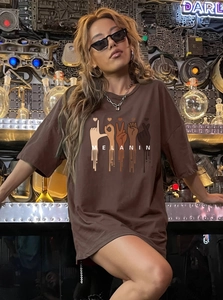 Brown oversize cotton t-shirt featuring Melanin hand gesture graphic and crew neck