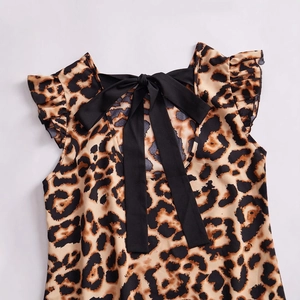 Chic leopard print dress with tie-neck bow and ruffled sleeves in trendy brown pattern