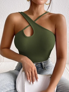 Débardeur Sexy pour Femme avec Dos Nu et Col Croisé Ajouré en Tricot à Côtes Crop Top Slim Fit Camisole de Rue Été