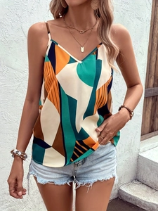 Women's V-neck camisole with colorful geometric print for summer bohemian vacation