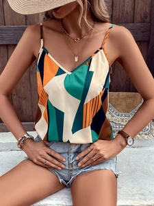 Women's V-neck camisole with geometric patterns and thin straps for summer vacation