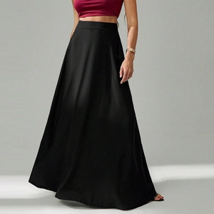 Jupe Longue Élégante pour Femmes Taille Haute Couleur Unie Coupe en A Jupe Évasée Mode Bureau Décontracté