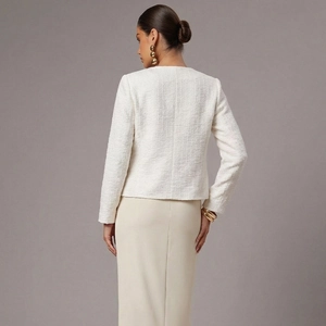 White French tweed jacket with long sleeves and elegant woven texture for women