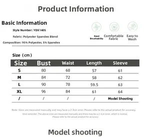 Size chart for high-neck long sleeve top with fabric details and measurements