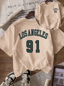 Oversize T-Shirt in Khaki mit grünem Los Angeles 91 Grafikprint im Vintage-Stil