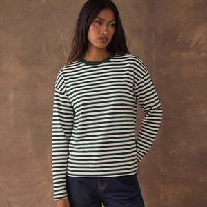 T-Shirt Décontracté à Rayures Horizontales pour Femmes Manches Longues Col Rond Pull Ample Top Vert Blanc Mode Automne