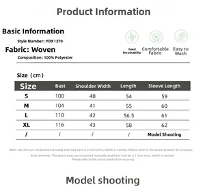 Size chart showing S to XL measurements for striped long sleeve tie-waist shirts