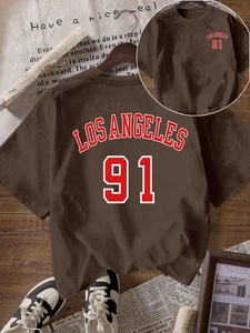 Braunes Los Angeles 91 T-Shirt im Vintage-Stil aus Baumwolle mit sportlichem Rundhalsausschnitt