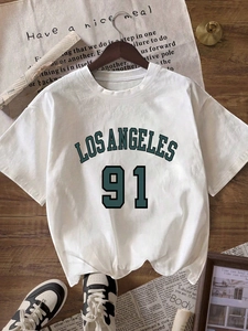 T-shirt blanc en coton Los Angeles 91 style athlétique américain vintage sur cintre