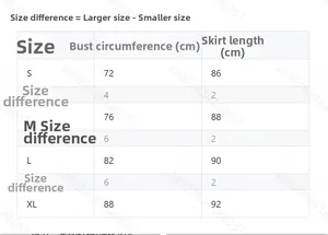 Detailed size chart for floral sleeveless dress showing bust and length in cm for S-XL