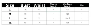 Tableau des tailles détaillé pour robe en dentelle incluant buste, taille et longueur