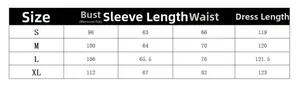 Tableau des tailles pour robe chemise à manches longues avec mesures buste et taille