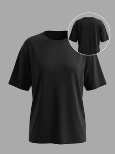 T-Shirt Décontracté pour Femmes Col Rond Manches Courtes Couleur Unie Ample Épaule Tombante Soie de Lait Brossée Top Sport