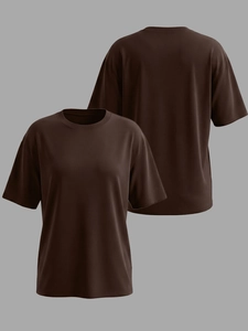 T-shirt femme col rond à manches courtes, coupe ample en couleur marron foncé
