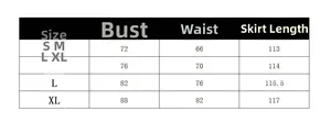 Size chart for vacation backless dress detailing bust waist and length measurements