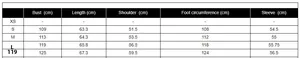 Detailed size chart for women's ruffle blouse showing measurements from S to XL in cm