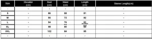 Size chart table for sexy lace patchwork dress including bust, waist and length measurements