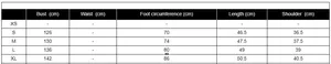 Size guide table for backless satin top including bust and length measurements in cm