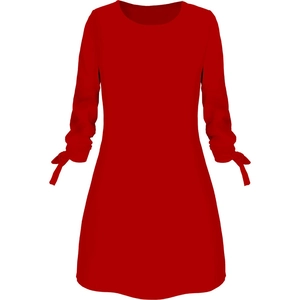 Classic red long sleeve A-line dress featuring stylish bow-tie cuffs and a simple round neck