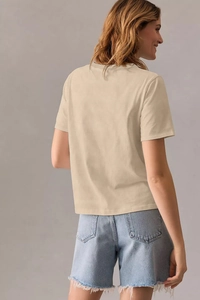 Women's casual khaki T-shirt with butterfly print and frayed denim shorts outfit set
