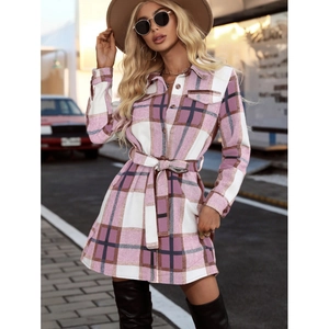 Robe longue élégante à carreaux avec ceinture à nouer pour la mode automne et hiver