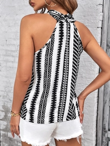 Haut licou sans manches pour femme avec motifs tribaux géométriques noir et blanc