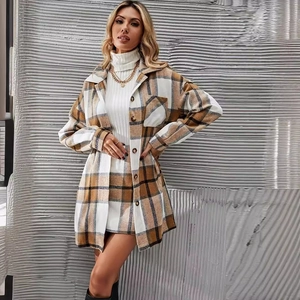 Women Vintage Plaid Jacket And Skirt Outfit Long Sleeve Lapel Button Down Shacket And Matching Mini Skirt Casual Fashion