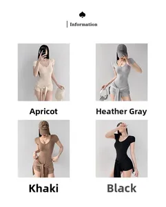 Détail du body ajusté disponible en coloris abricot, gris chiné, kaki et noir élégant