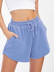 Damen Sportshorts in Hellblau mit hohem Bund, Kordelzug und praktischen Seitentaschen