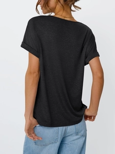 Detailed back view of a grey short-sleeve T-shirt showing rolled cuffs and textured fabric