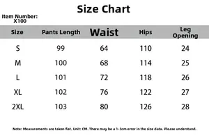 Tableau des tailles pour pantalon cargo blanc incluant longueur, taille et hanches