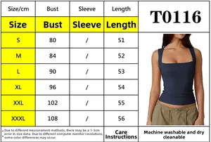 Detailed size chart for women's slim fit square neck tank top showing S to XXXL dimensions