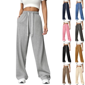 Women high waist wide leg sweatpants with drawstring in nine versatile colors