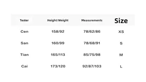 Detailed sizing chart and fit guide for women's athletic skirts ranging from XS to L