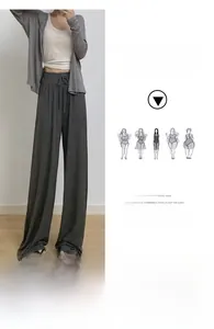 Détail du pantalon large gris foncé montrant la taille haute avec cordon et texture tricot