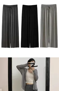 Pantalon large décontracté à taille haute avec cordon de serrage en trois couleurs