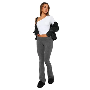 Women's dark grey flare yoga pants with high waist slim fit street style design