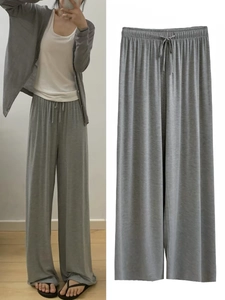 Pantalon Casual Femme Taille Haute Jambe Large Ample Loungewear Cordon de Serrage Couleur Unie Doux Jambe Droite Pantalon de Mode Quotidienne