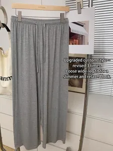 Pantalon large gris décontracté pour femme avec cordon de serrage élastique
