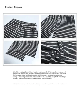 Makro-Details der gestreiften Freizeithose mit elastischem Kordelzug und Strickgewebe