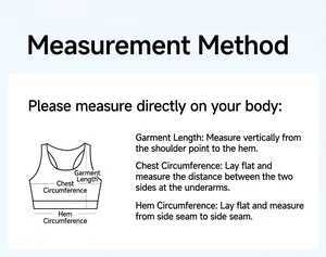 Size guide showing how to measure length, bust, and hem for women sports bra vest