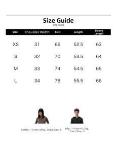 Comprehensive size guide for women's slim fit long sleeve top with model reference info