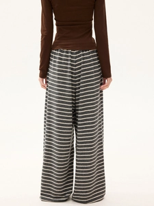 Damen Weite Hose mit Querstreifen und hoher Taille in lockerem Loose Fit Design