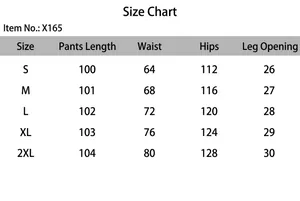 Size chart for dachshund embroidered wide leg sweatpants with measurements from S to 2XL